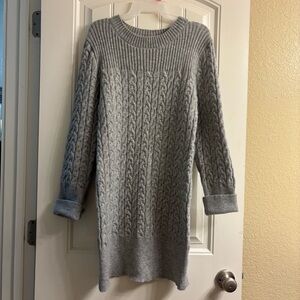 Gray Cable Knit Sweater Dress